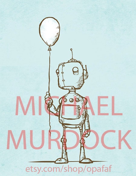 A Robot's Balloon 11x14 art print