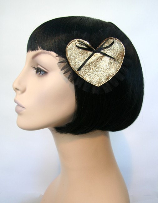SUPER Goldie Heart Hair Clip Accessory Cute Pinup Romantic Valentine Girly by Cutie Dynamite