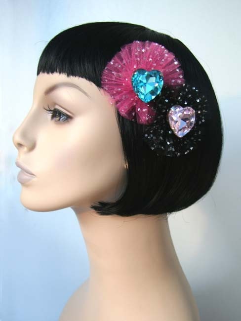 Fabulous Gem Tulle Hair Clip Accessory Cute Kawaii Lolita Pinup Party by Cutie Dynamite