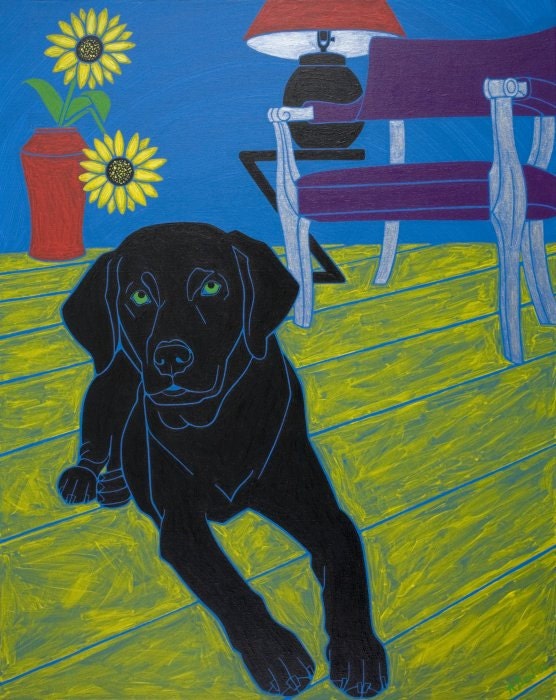 In the Blue Room - Black Lab Print - Black Labrador Art - Labrador Print - Dog Pop Art - by dogpopart