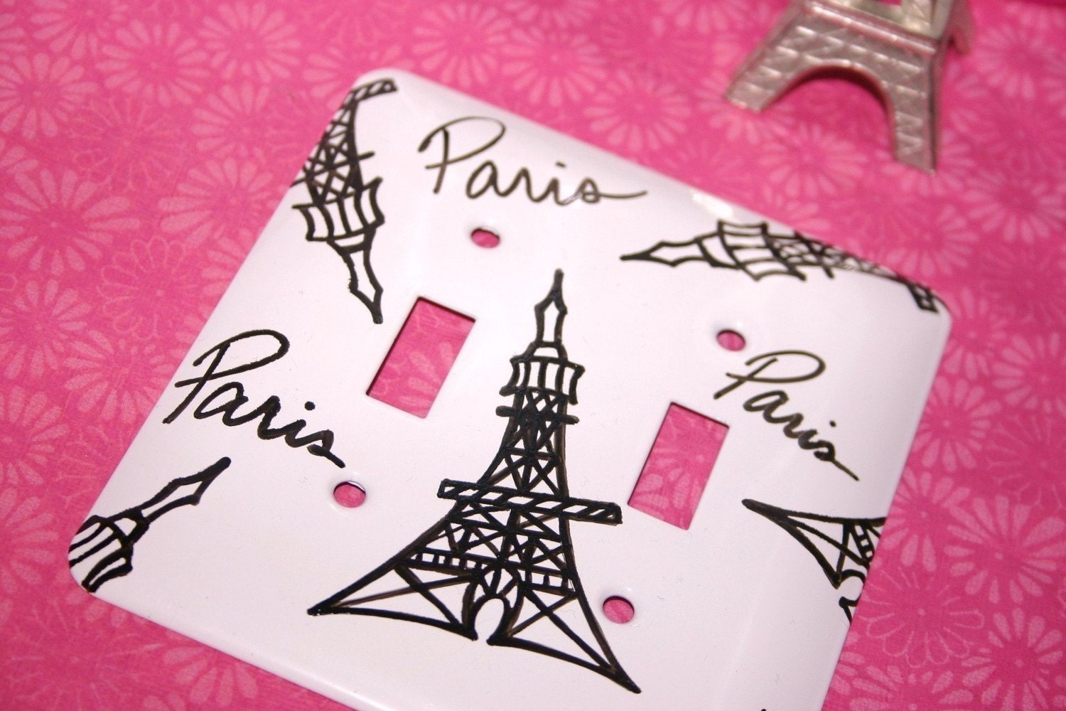Eiffel Tower Hand Painted Decorative Double Switch Plate Paris themed Switch Plate - eiffel tower switch plate
