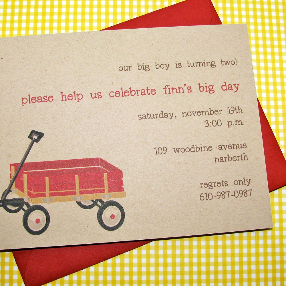 Red Wagon Kraft Birthday Invitations or Baby Shower Invitations