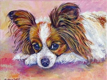 Papillon Dog Signed Giclee Art PRINT from my original painting Pretty in Pink
