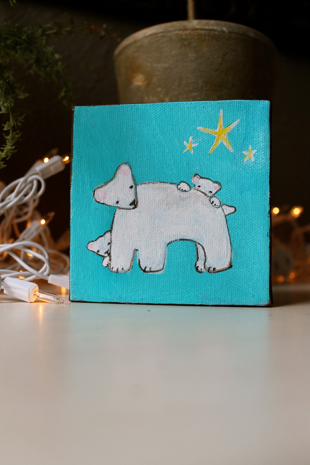 FREE Shipping Everywhere Hide N Seek (Wee sized original painting of momma bear and her babies)