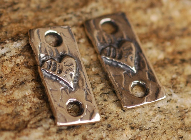 TWO of Our Signature Artisan Rectangle Links w Heart in Sterling Silver 168s