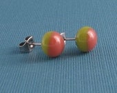Fused Glass Post Earrings- Pink and Green