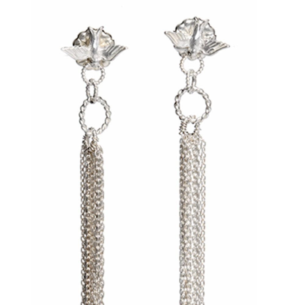 Swallows Flying Over Waterfalls Chandelier Earrings