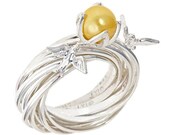 Engagement Nest RIng with Customized Lotus Setting and Champagne Akoya Pearl