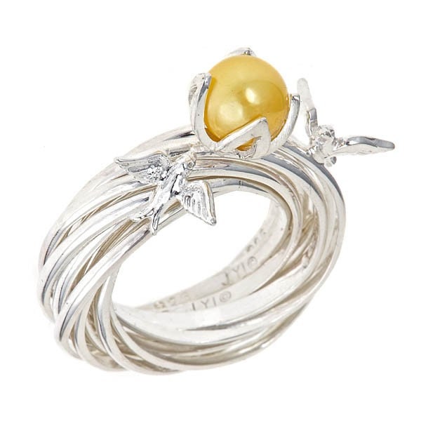Engagement Nest RIng with Customized Lotus Setting and Champagne Akoya Pearl