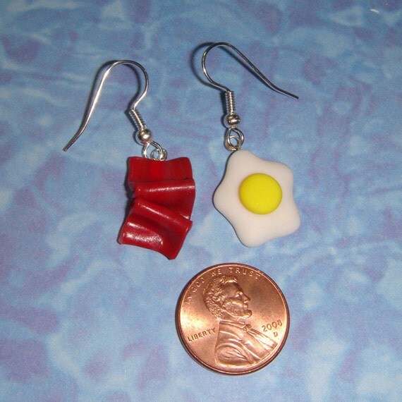 Sunny Side Up Fried Egg And Bacon Earrings