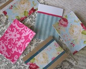 50% OFF - Set of 5 Coordinating Floral, Damask, Stripe Cards - Blank
