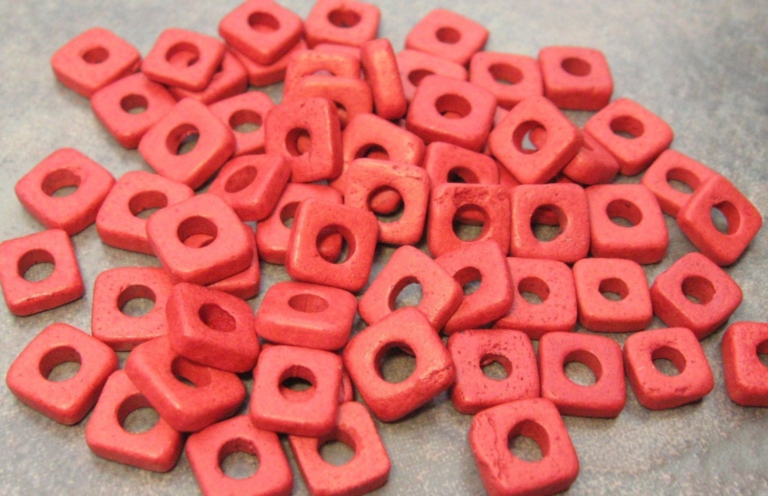 25 RED Greek Ceramic Beads - 6mm Square Washer
