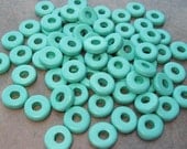 Turquoise Greek Ceramic Beads - Large Holed Beads 8mm Round Washers - 25