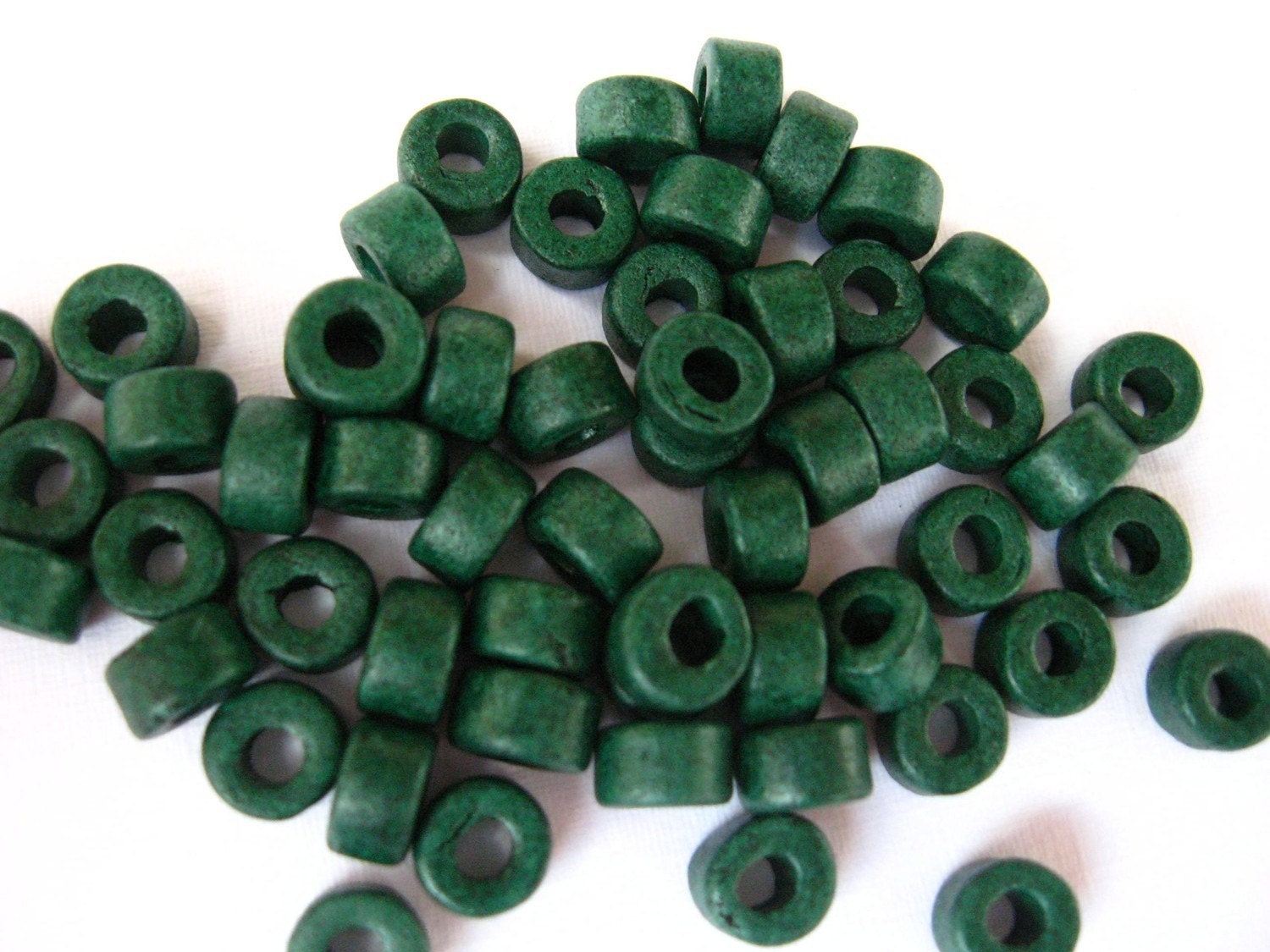 25 DARK FOREST GREEN  Greek Ceramic 6x4mm Mini Tube Pony Beads
