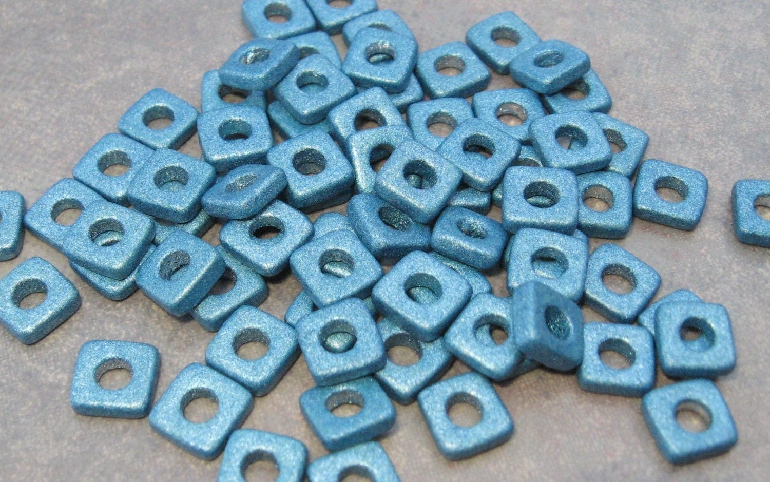 25 DECO BLUE Greek Ceramic Beads 6mm Square Washers