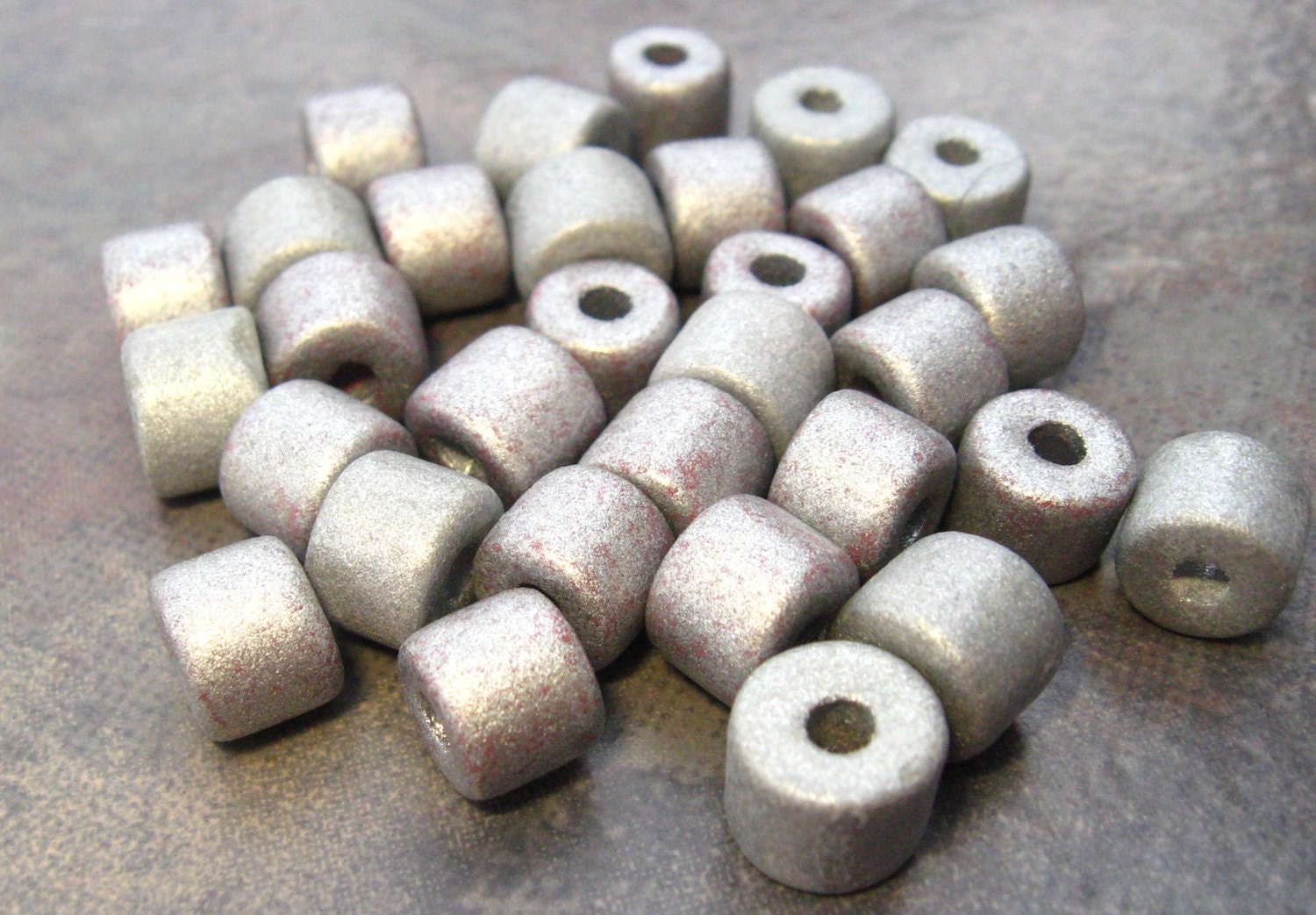 10 SILVER EARTHY Greek Ceramic Short Tube Beads 8x7mm