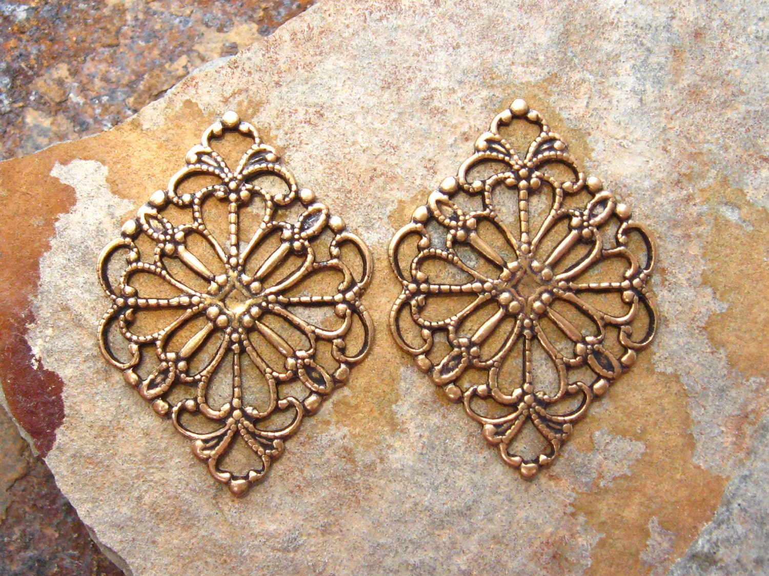 4 Antique Gold Filigree Diamond Connector -  Trinity Brass Co