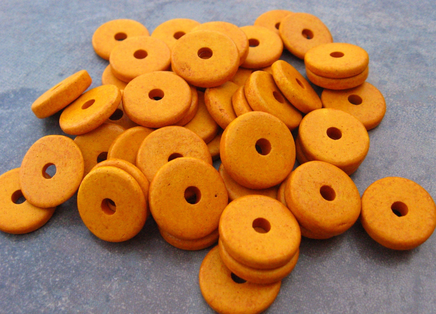 Greek Ceramic 13mm Round SUN YELLOW Washer Disk Beads - 10