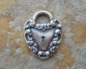 Trinity Brass Heart Lock Charm - 2 Antique Silver 16mm x 20mm