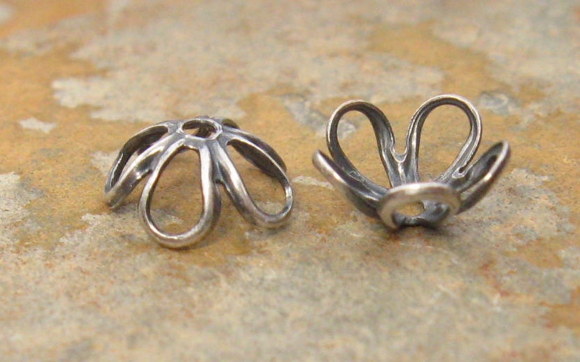4 Antique Silver 6mm  Open Petal Bead Cap -  Trinity Brass LOW SHIPPING