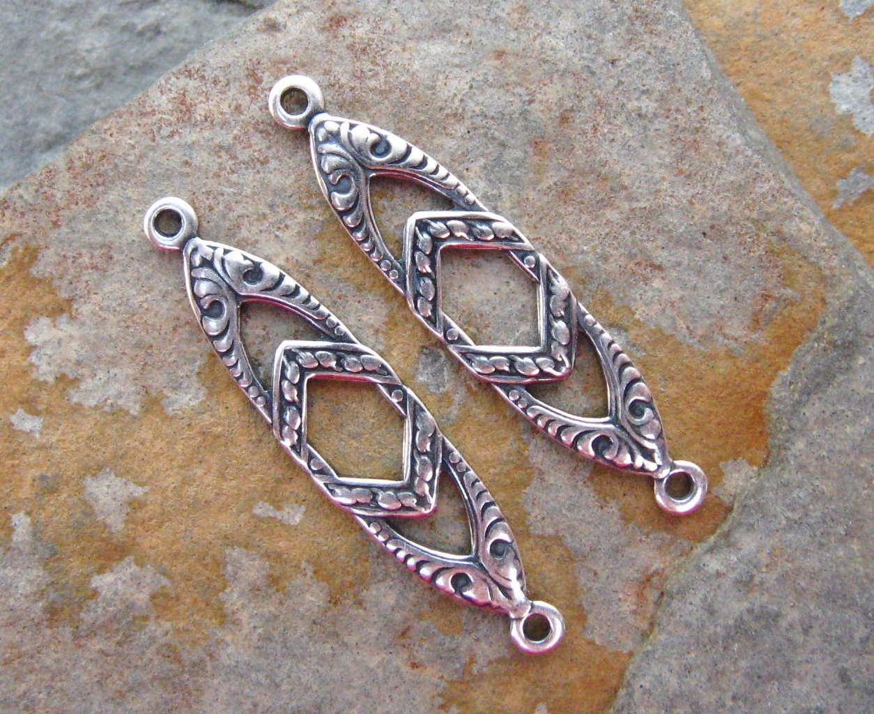4 Antique Silver Art Deco Connector 28mm x 6mm -  Trinity Brass