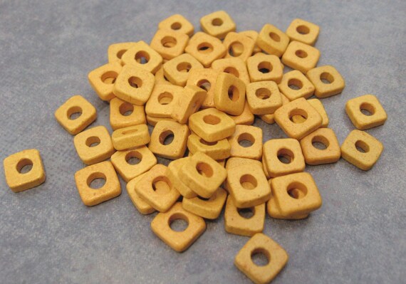 25 SUN YELLOW  Mykonos Greek Ceramic Beads - 6mm Square Washer