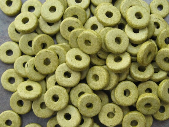 25 LIGHT OLIVE Greek Ceramic Beads 8mm Round Washer