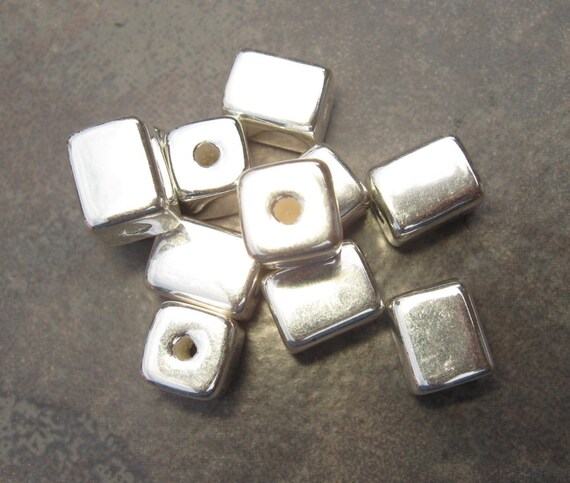 5 Silver Rectangle 8x10mm  Brick Mykonos Greek Ceramic Beads