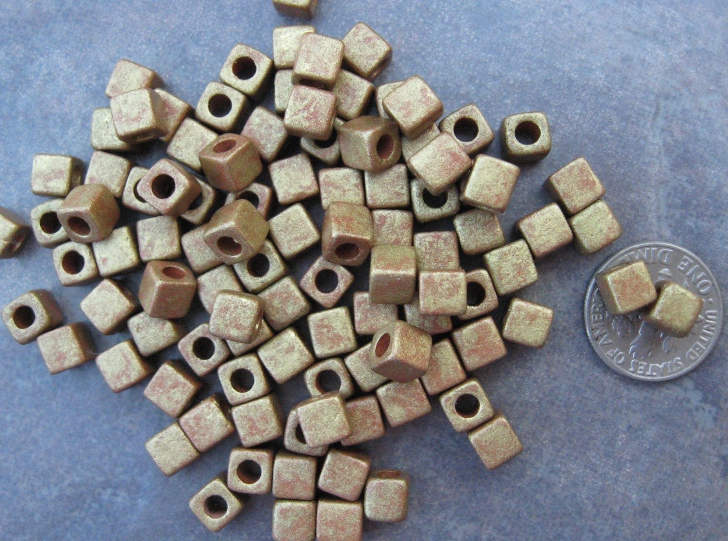 ANTIQUE GOLD  Mykonos Greek Ceramic Beads 5x5mm Little Square (15)