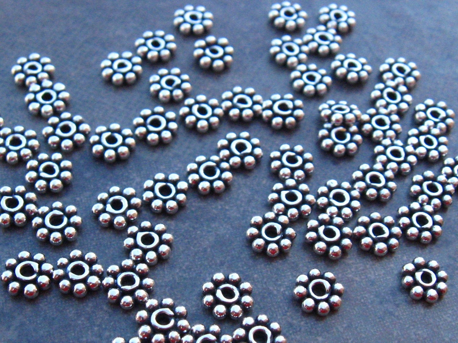 10 Bali Sterling Silver Daisy Spacers - 5mm Oxidized -  LOW SHIPPING