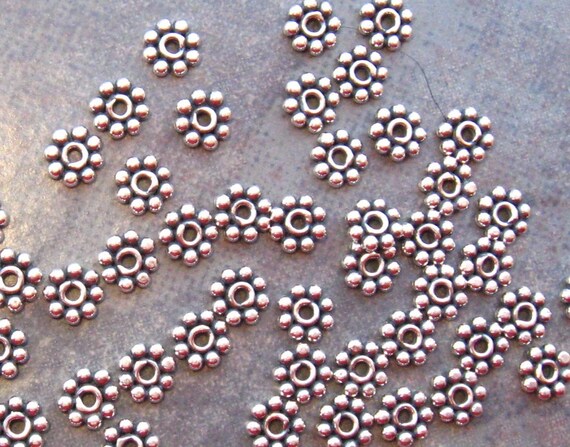10 Bali Sterling Silver Daisy Spacers - 5mm Oxidized -  LOW SHIPPING