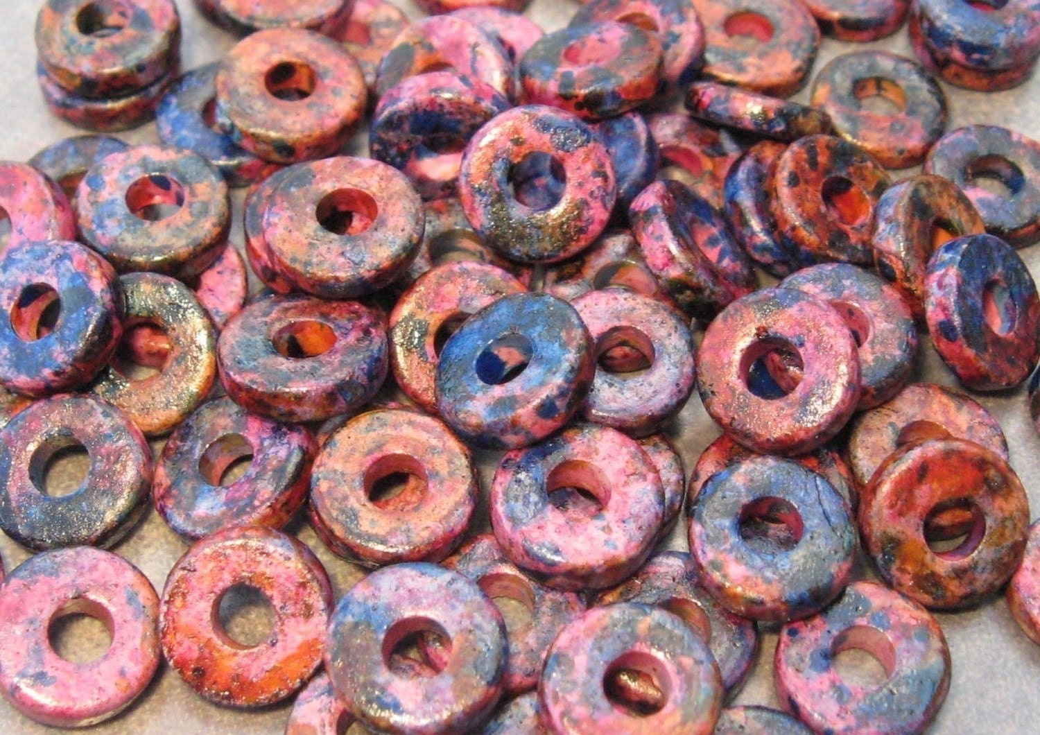 Mykonos Greek Ceramic Beads - Melitzania Large Holed Beads 8mm Round Washer Spacer Beads