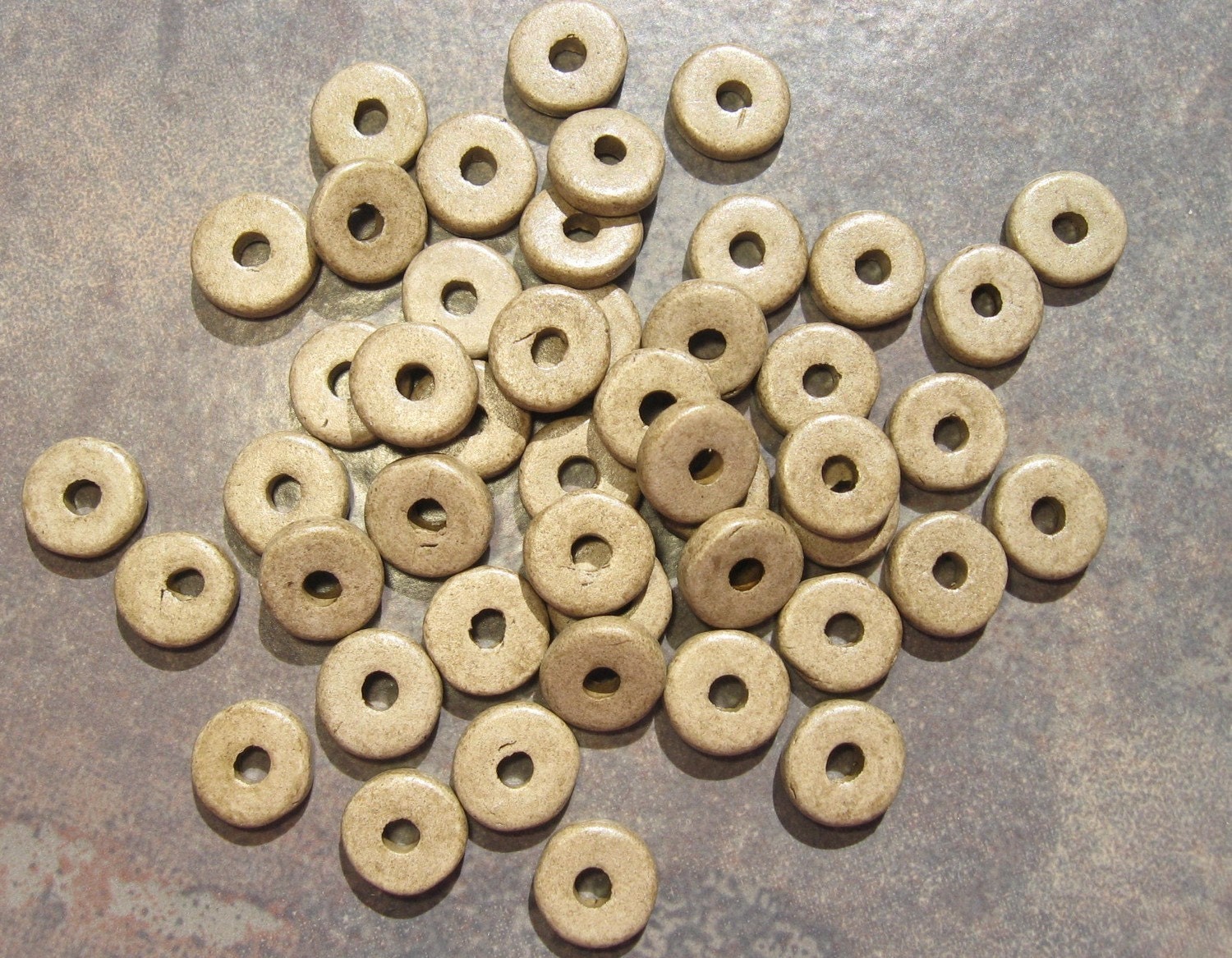 25 Khaki Tan Greek Ceramic 8mm Washer Beads