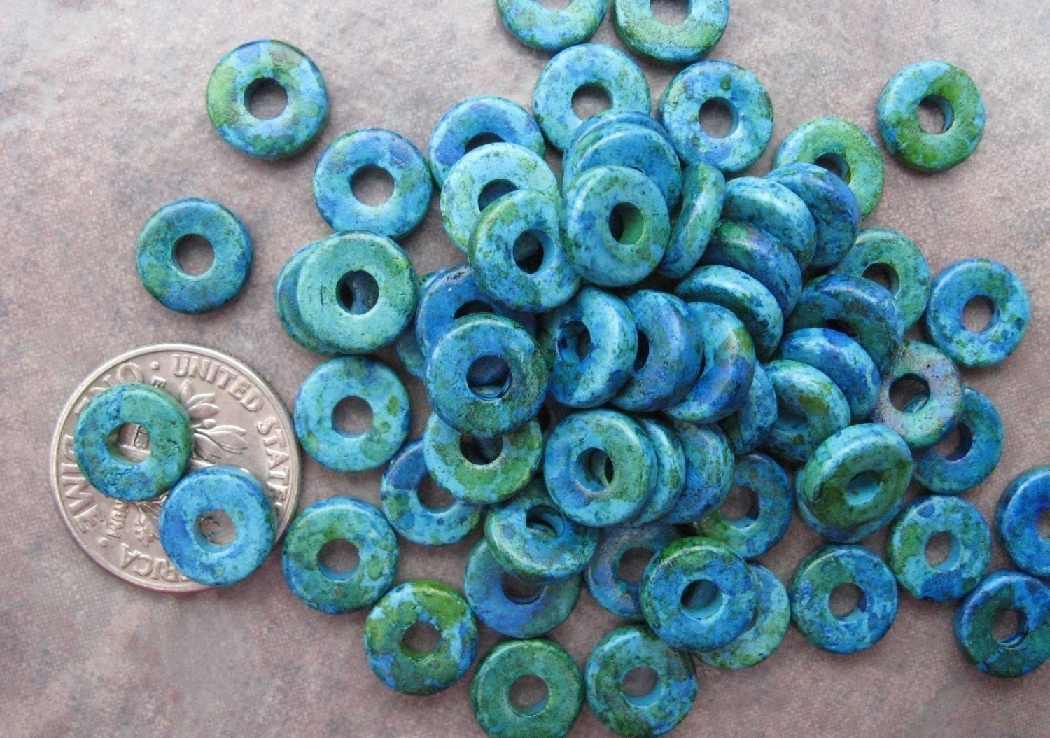 25 Mykonos Greek Ceramic Beads AEGEAN Large Holed Beads 8mm Round Washers