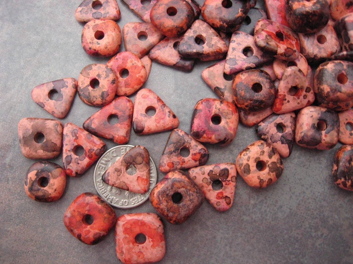 Mykonos Greek Ceramic 10 COHO ROSE PEBBLES Beads