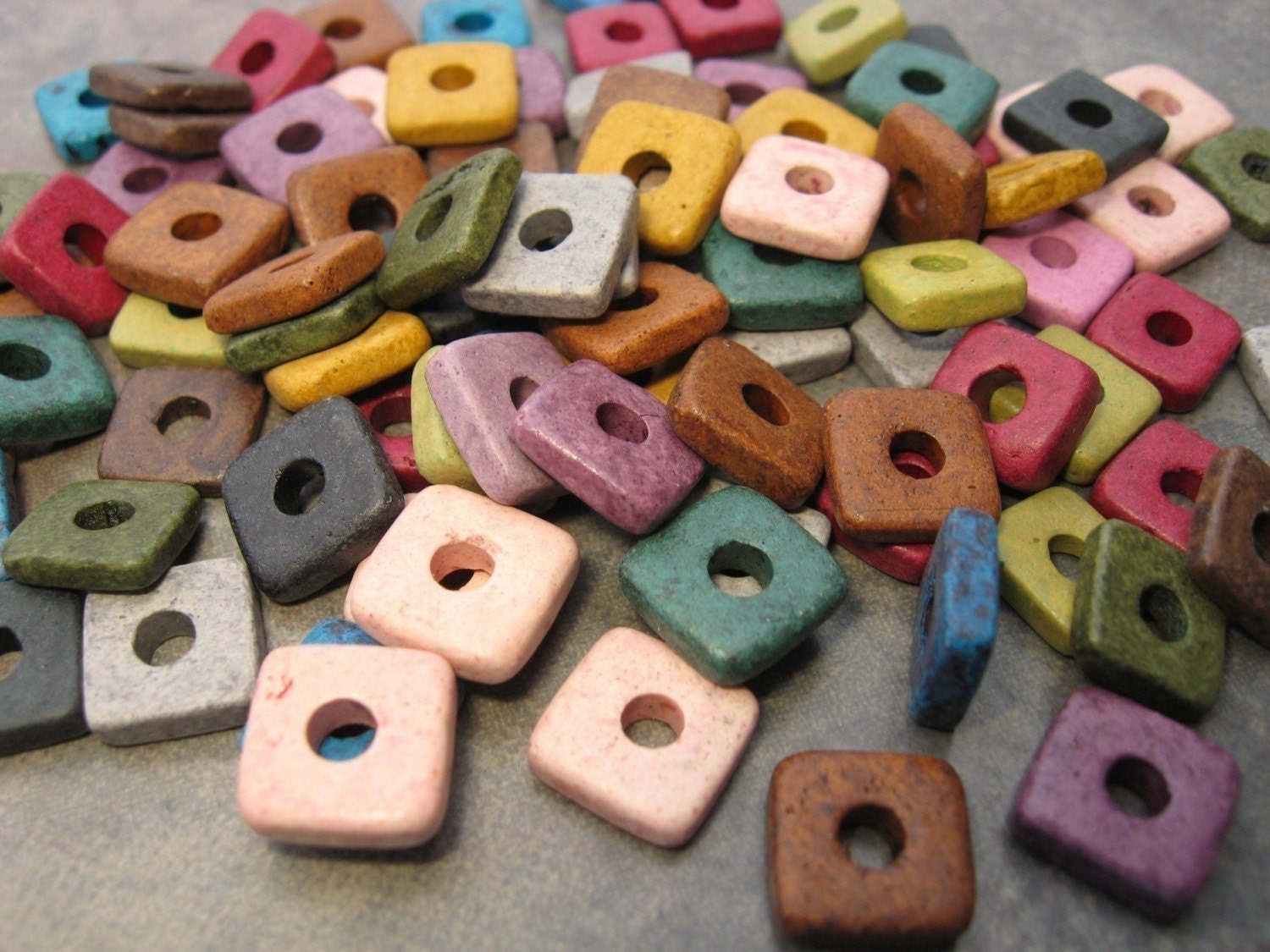 25 Mykonos Greek Ceramic Beads EARTHY ASSORTMENT 8mm Square Beads