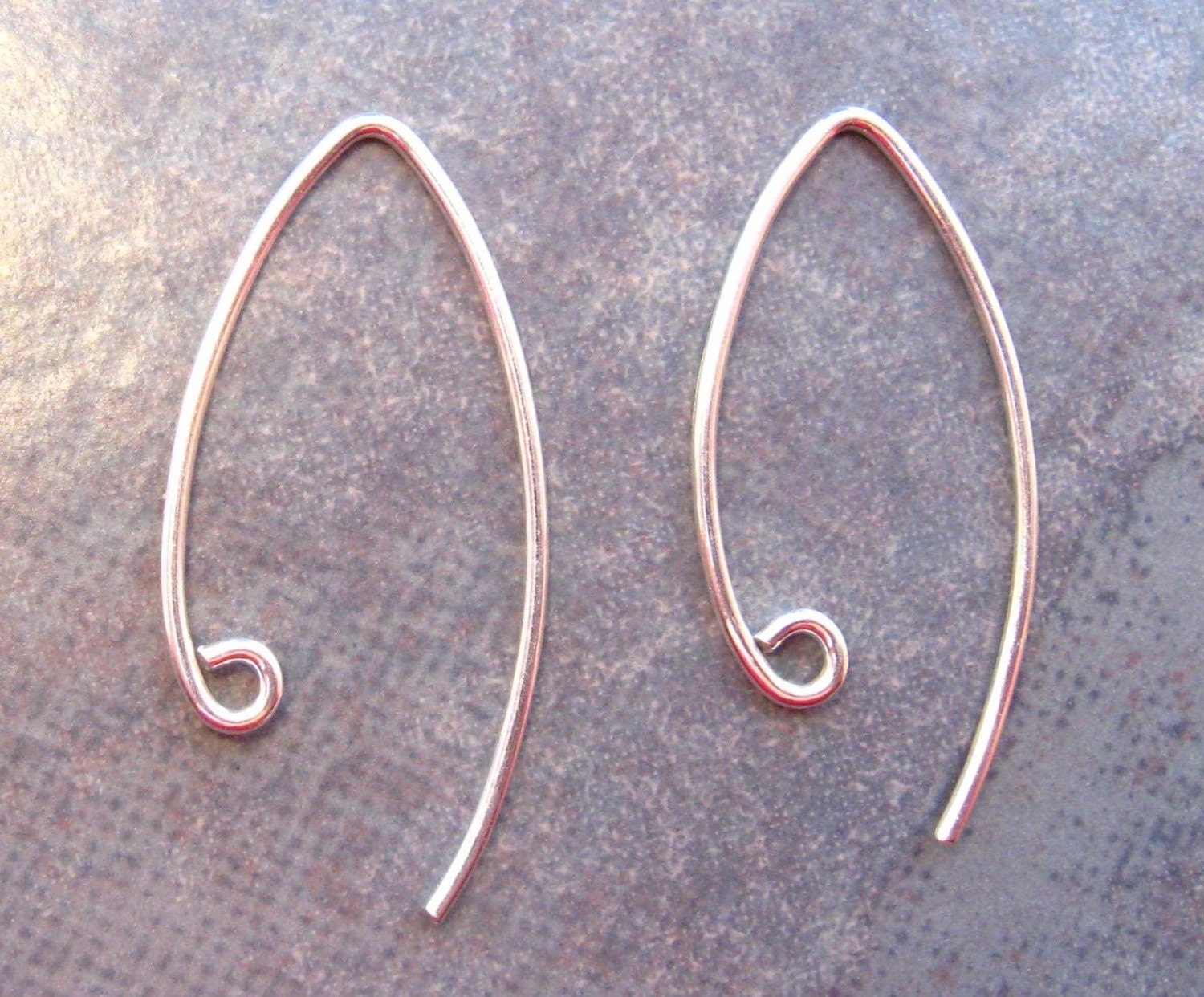 6 Bali Sterling Silver Marquise - Leaf Ear Wires  27mm x  14mm - 3 pairs