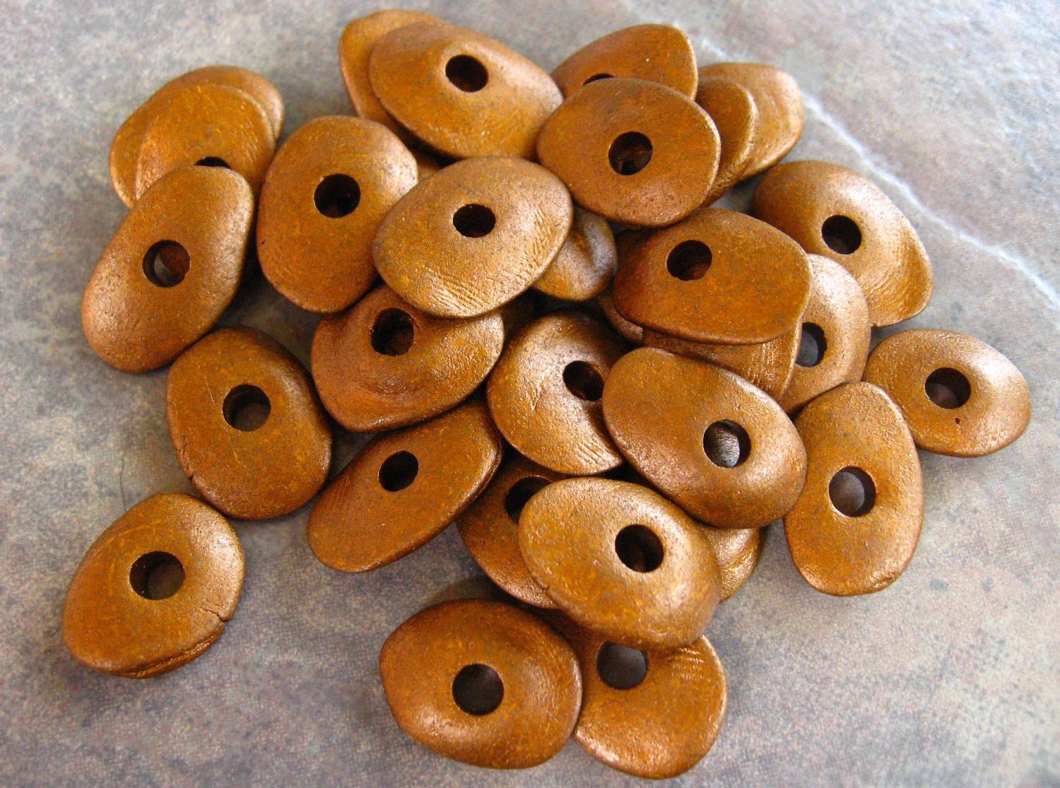 Greek Ceramic Beads BRASSY 13mm Cornflake Beads - 10