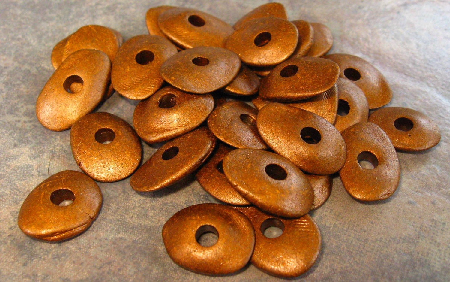 Greek Ceramic Beads BRASSY 13mm Cornflake Beads - 10