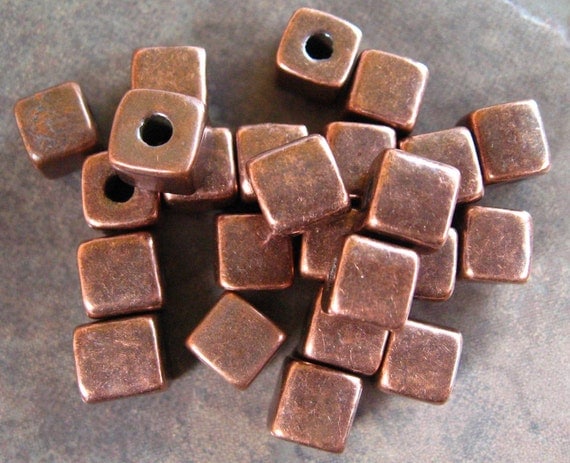 BRONZE 7mm Square Nuggets Greek Ceramic Beads (10)