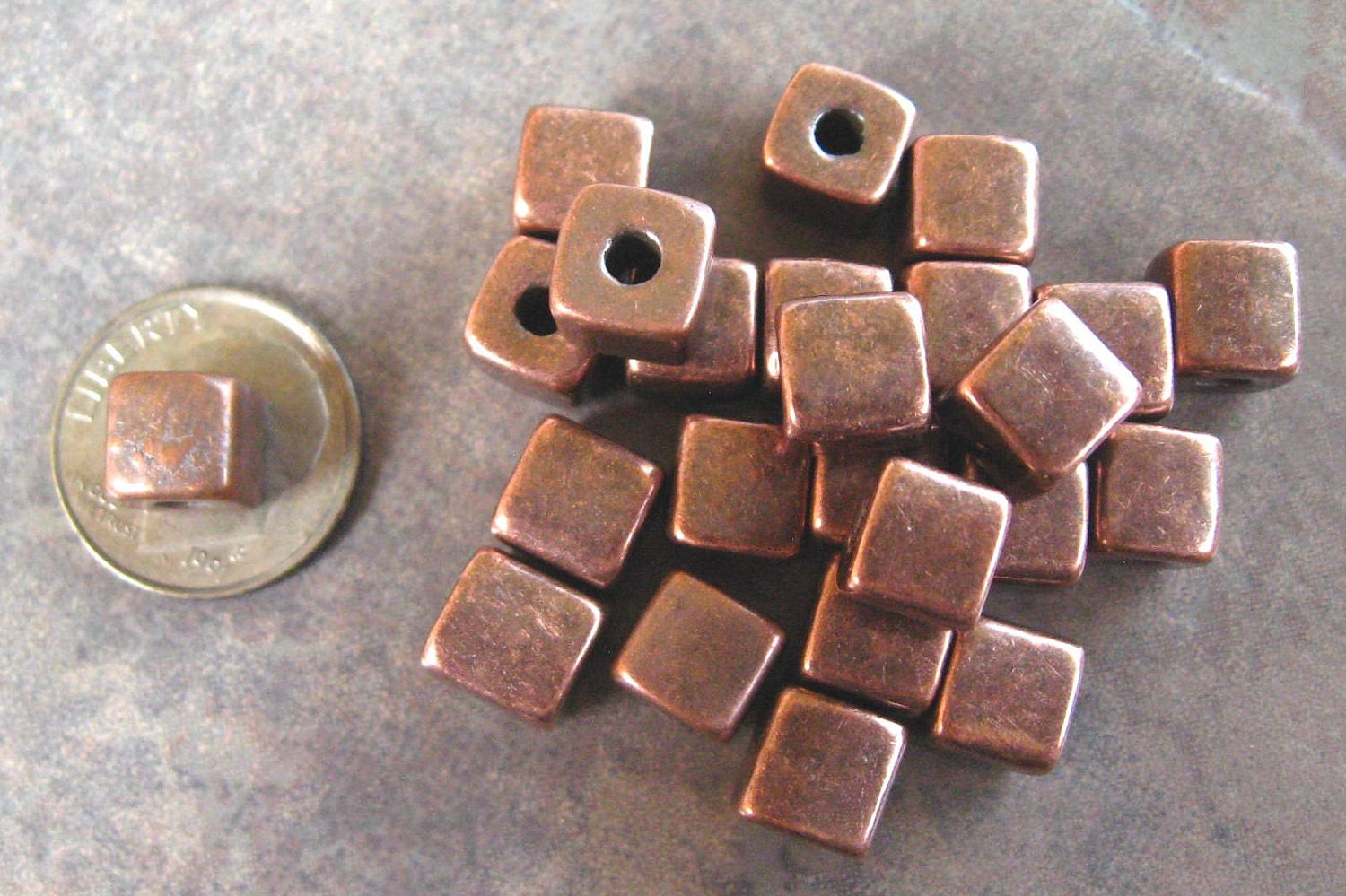 BRONZE 7mm Square Nuggets Greek Ceramic Beads (10)