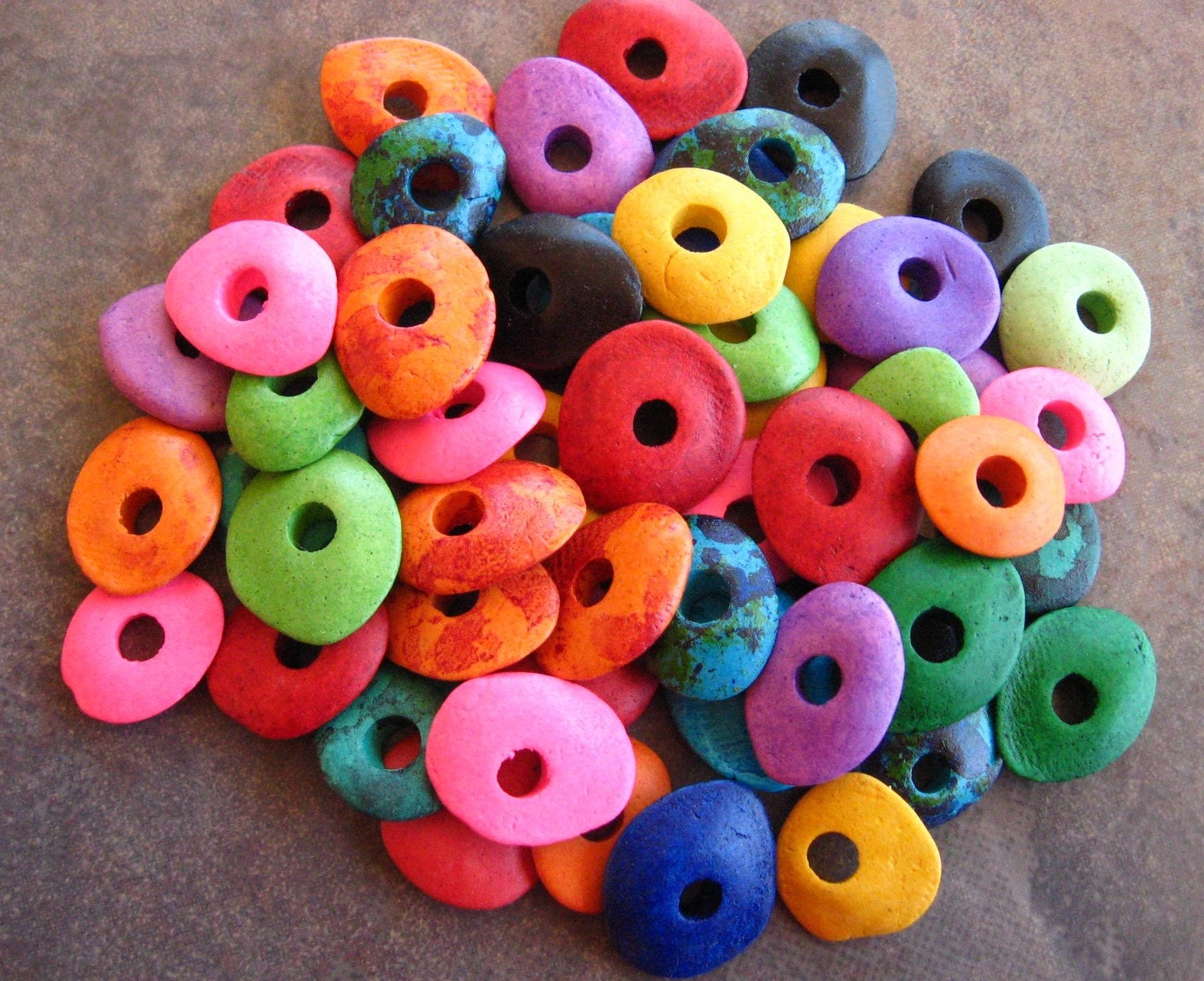 Shop Sale..10 Mykonos Greek Ceramic BRIGHT ASSORTMENT 13mm Cornflake Beads