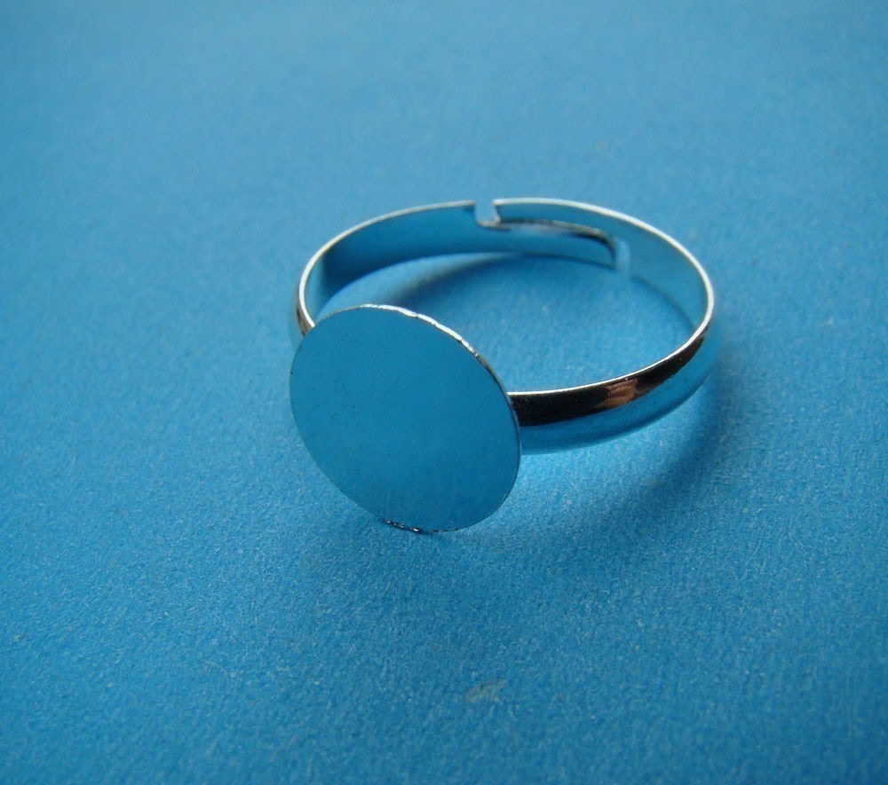 10PCS Silver Plate Nickel Free Adjustable Base Ring With 10MM Pad RI107