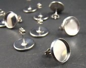 20pcs Silver  Earring Posts With Round 12mm Pad EA320