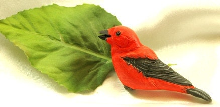 Woodcarving Brooch of a Scarlet Tanager 3