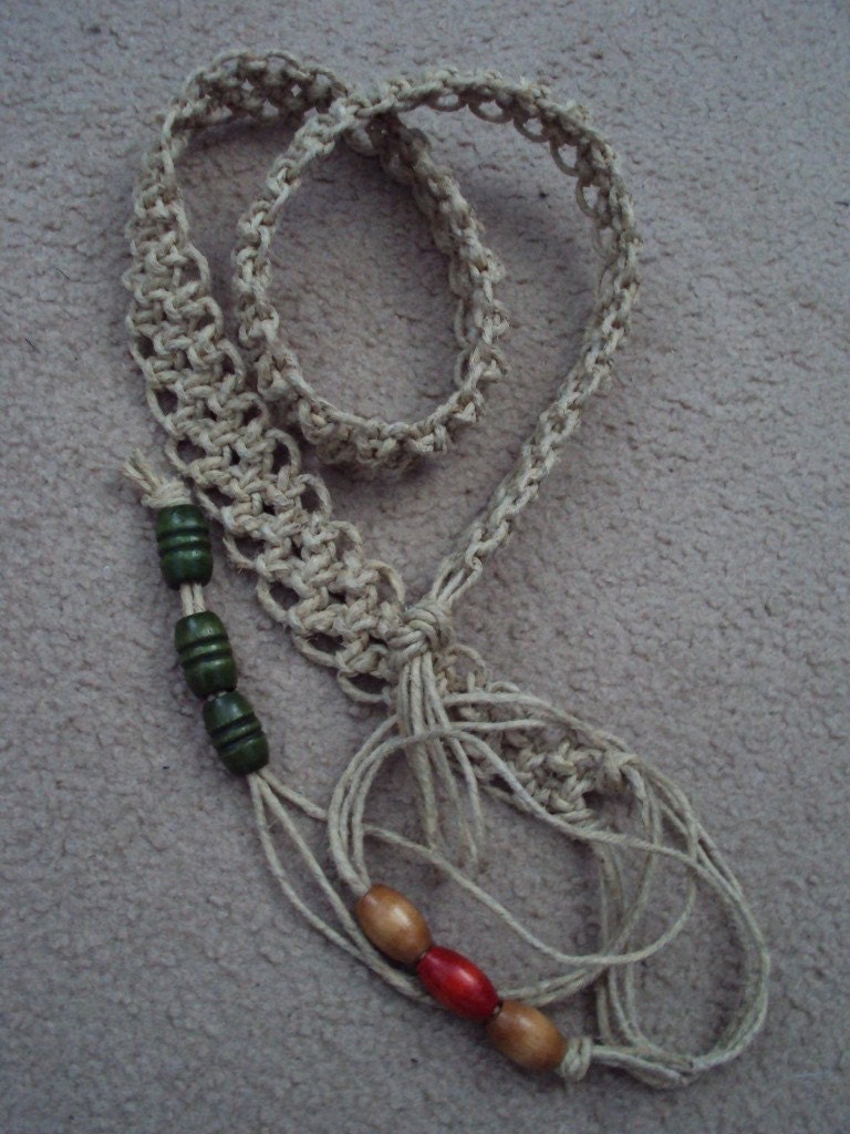 SALE Handwoven Hemp Belt PLUS size with Wood Beads