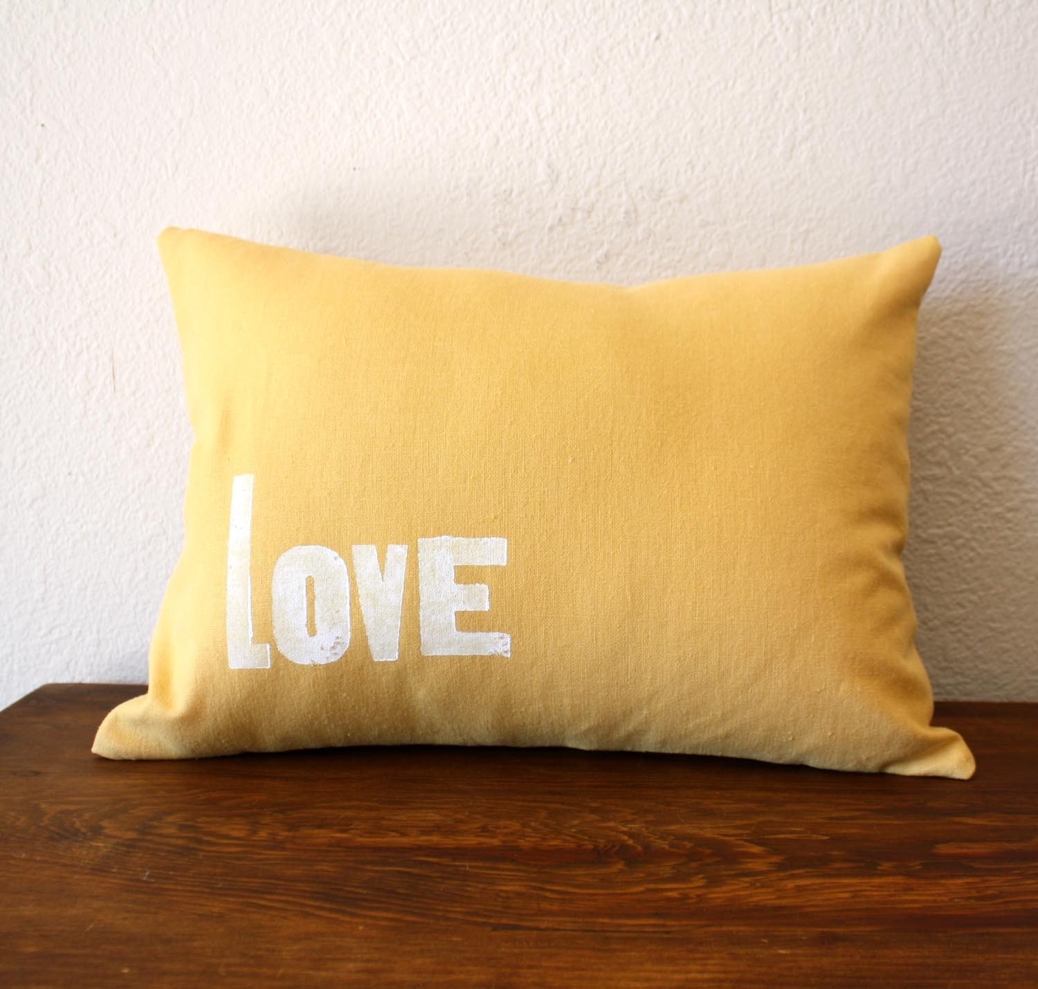 ON SALE - Love Pillow - Hand Printed Letterpress Text on Eco Friendly Hemp Fabric