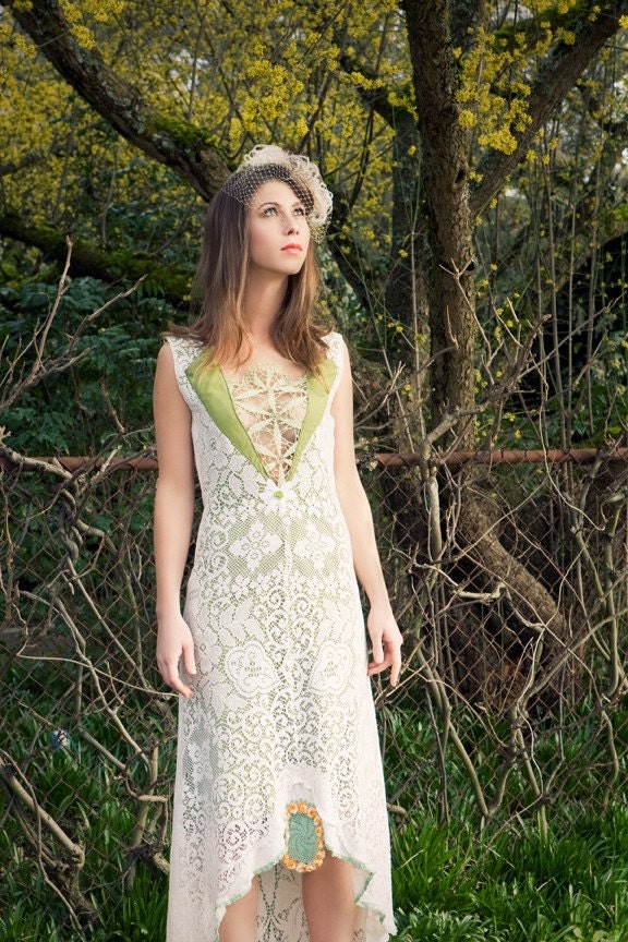 Eco Conscious Lace Dress with Green Bodice