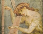 Beauty with Harp Digital Collage Greeting Card (Suitable for Framing)