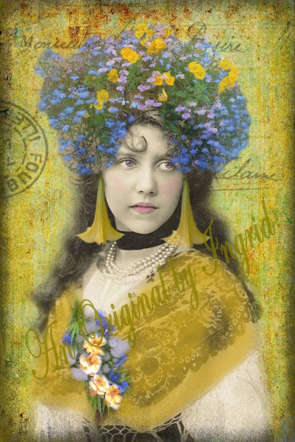 Springtime Lady Digital Collage Greeting Card  (Featured in the 2010 Fall Issue of Somerset Digital Studio)(Suitable for Framing)